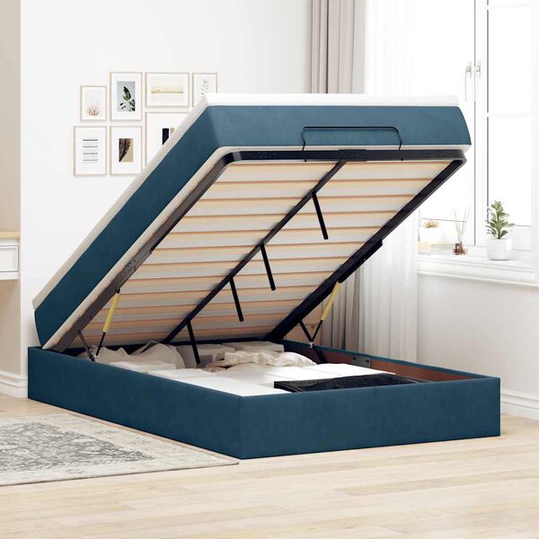 vidaXL Cama otomana con colch&oacute;n 120x190 cm terciopelo azul oscuro