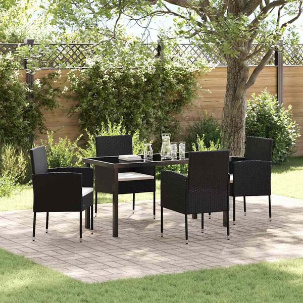 vidaXL Conjunto de Comedor de Jard&iacute;n 5 pcs Negro rat&aacute;n sint&eacute;tico