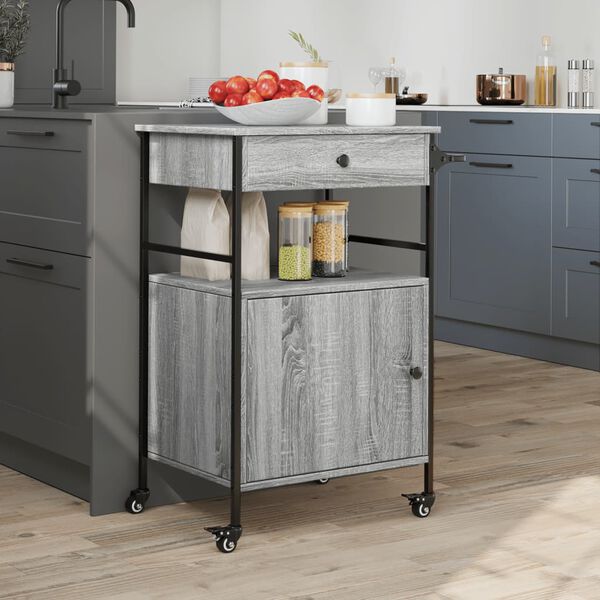 vidaXL Carrito de cocina madera ingenier&iacute;a gris Sonoma 56x43x89,5 cm