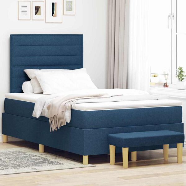 vidaXL Cama tipo Box Spring con colch&oacute;n Azul 120 x 190 cm tela