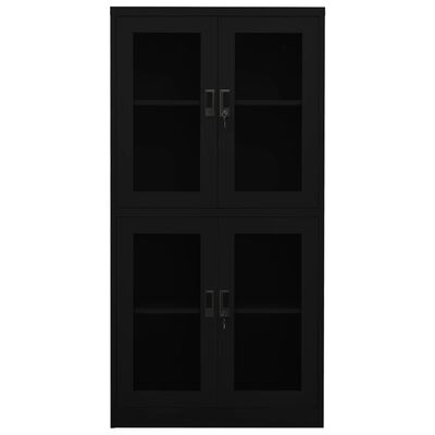 vidaXL Armario oficina de acero y vidrio templado negro 90x40x180 cm
