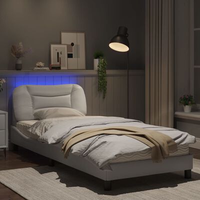 vidaXL Estructura cama con luces LED cuero sintético blanco 90x190 cm