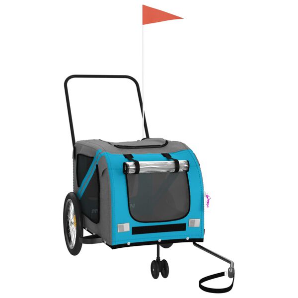 vidaXL Remolque de bicicleta mascotas hierro tela Oxford azul gris