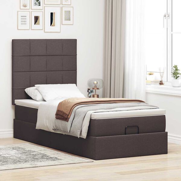 vidaXL Cama otomana con colch&oacute;n marr&oacute;n oscuro 100x200 cm tela