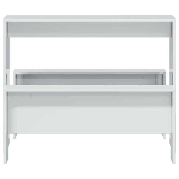 vidaXL Mesa y bancos de comedor 3 pzas madera ingeniería blanco brillo