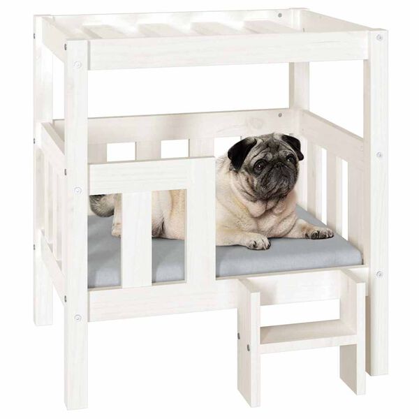 vidaXL Cama para perros madera maciza de pino blanco 65,5x50,5x70 cm
