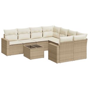 vidaXL Set de sof&aacute;s de jard&iacute;n 9 pzas con cojines rat&aacute;n sint&eacute;tico beige