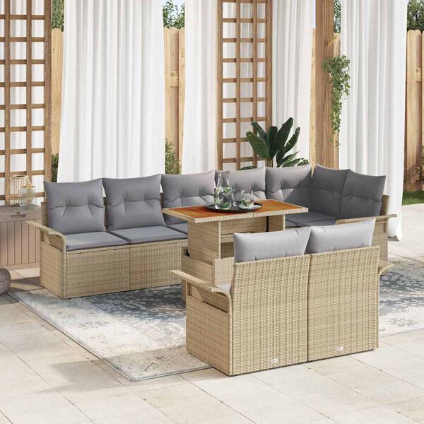 vidaXL Conjunto de sof&aacute; de jard&iacute;n 9 pcs Beige Polirat&aacute;n