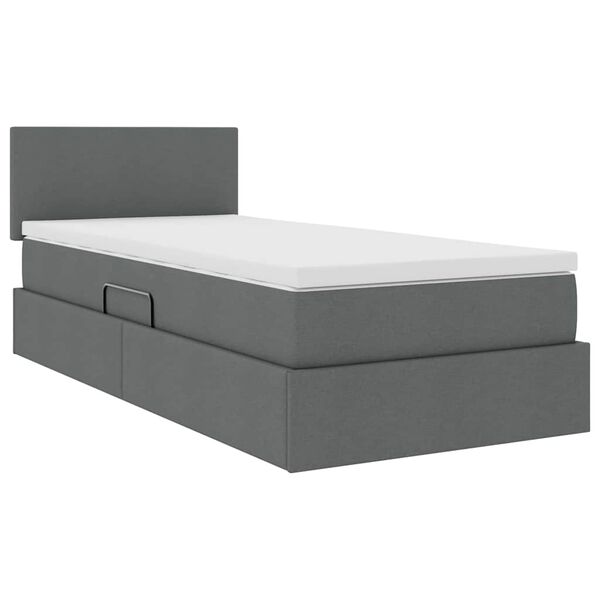 vidaXL Cama con almacenamiento y colch&oacute;n Gris oscuro 90 x 190 cm