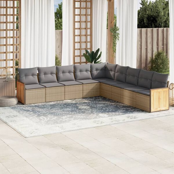 vidaXL Set de sof&aacute;s de jard&iacute;n 9 pzas con cojines rat&aacute;n sint&eacute;tico beige