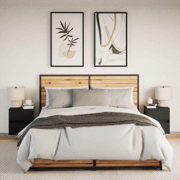 vidaXL Mesitas de noche de pared con luces LED 2 unidades negro