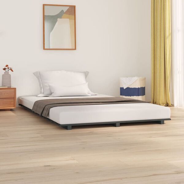vidaXL Estructura de cama madera maciza de pino gris 140x200 cm