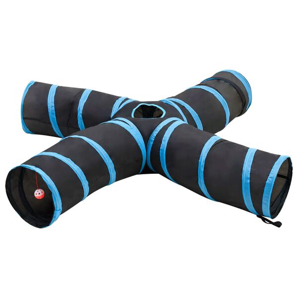 vidaXL T&uacute;nel para gatos con 4 salidas poli&eacute;ster negro y azul 25 cm