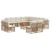 vidaXL Conjunto de sof&aacute;s de exterior 14 pcs Natural y Crema Poli&eacute;ster