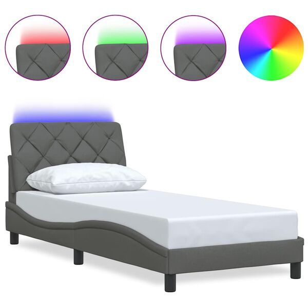 vidaXL Estructura cama con LED sin colch&oacute;n tela gris oscuro 90x190 cm