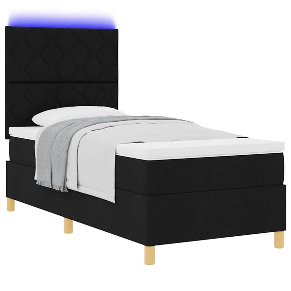 vidaXL Cama Box Spring LED con colch&oacute;n Negro 90 x 200 cm tela