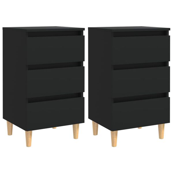 vidaXL Mesitas de noche 2 uds patas madera maciza negro 40x35x69 cm