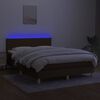 vidaXL Cama box spring colch&oacute;n luces LED tela marr&oacute;n oscuro 140x190 cm