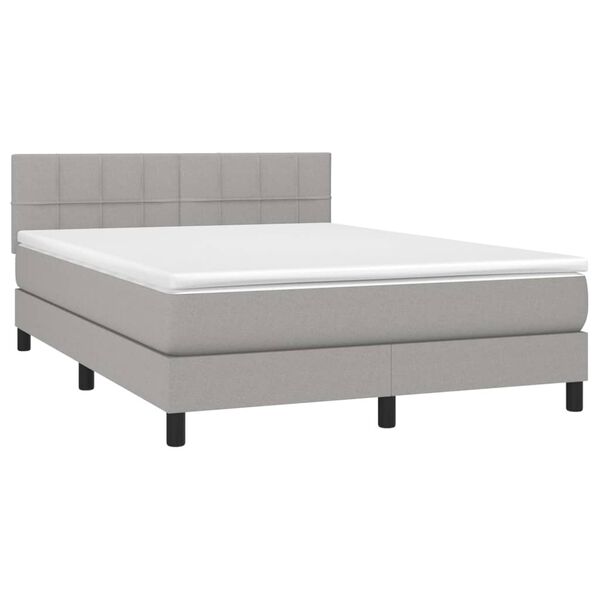 vidaXL Cama box spring colch&oacute;n y luces LED tela gris claro 140x200 cm