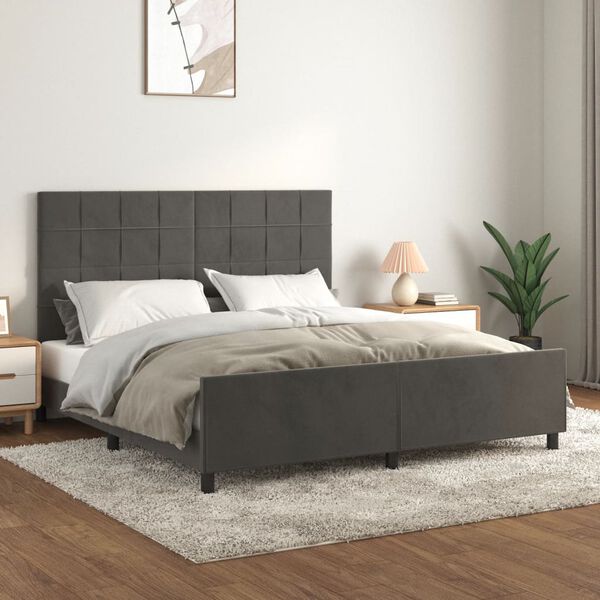 vidaXL Estructura de cama sin colch&oacute;n terciopelo gris oscuro 160x200cm