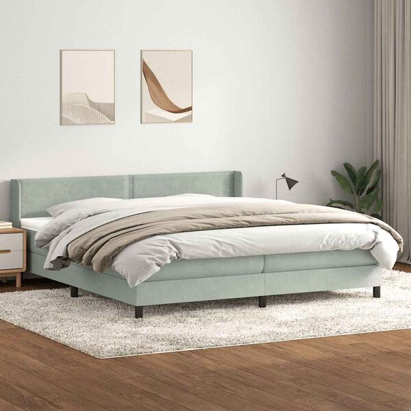 vidaXL Cama box spring con colch&oacute;n terciopelo gris claro 180x210 cm