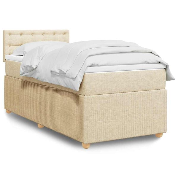 vidaXL Cama box spring con colch&oacute;n tela color crema 100x200 cm