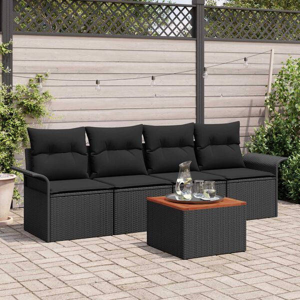 vidaXL Conjunto de sof&aacute;s de jard&iacute;n 5 pcs Negro rat&aacute;n sint&eacute;tico