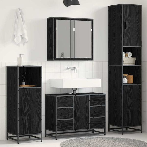 vidaXL Juego de muebles de ba&ntilde;o 3 pcs Roble Negro Madera de ingenier&iacute;a