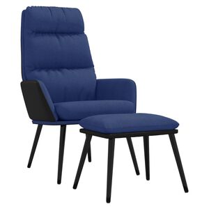 vidaXL Sill&oacute;n de relax con taburete de tela y cuero sint&eacute;tico azul
