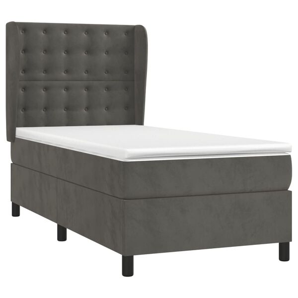 vidaXL Cama box spring con colch&oacute;n terciopelo gris oscuro 90x190 cm