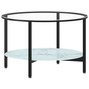 vidaXL Mesa de centro vidrio templado negro y m&aacute;rmol blanco 70 cm
