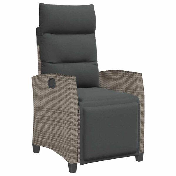 vidaXL Silla de jard&iacute;n reclinable con mesa auxiliar rat&aacute;n gris