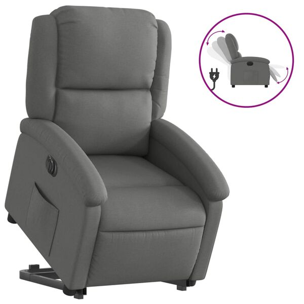 vidaXL Sill&oacute;n el&eacute;ctrico reclinable elevable de tela gris oscuro