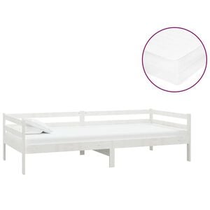 vidaXL Sof&aacute; cama con colch&oacute;n madera de pino maciza blanco 90x200 cm