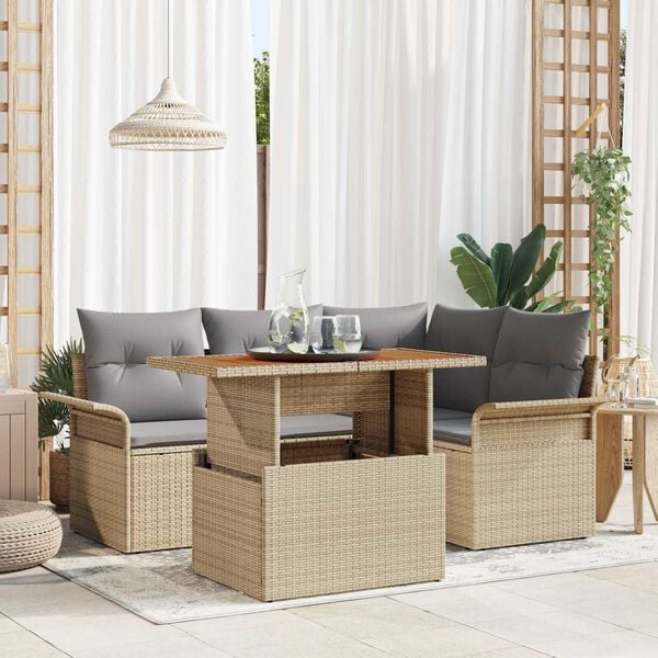 vidaXL Conjunto de sofá de jardín 5 pcs Beige Poliratán