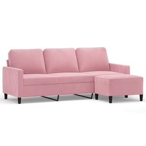 vidaXL Sof&aacute; de 3 plazas con taburete de terciopelo rosa180 cm