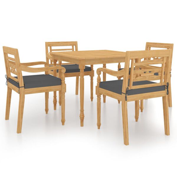 vidaXL Set de comedor de jard&iacute;n 5 pzas y cojines madera maciza de teca