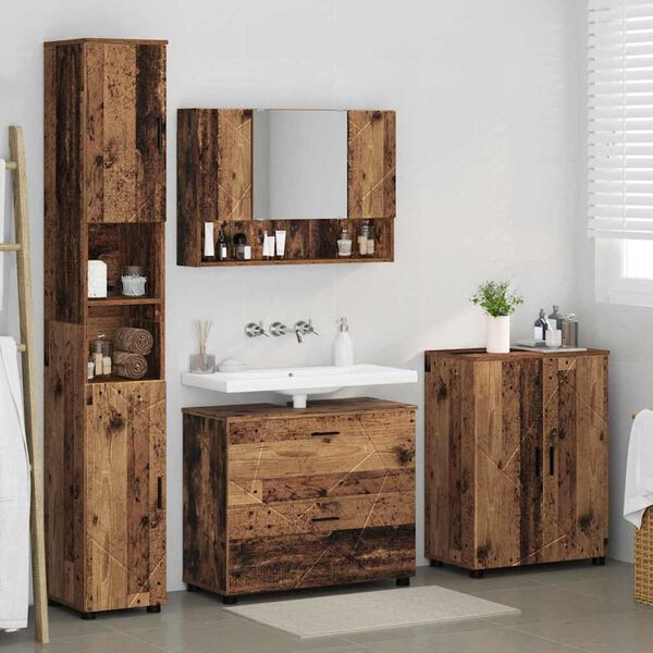 vidaXL Juego de muebles de ba&ntilde;o con caj&oacute;n 4 pcs Madera Vieja