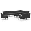 vidaXL Set de muebles de jard&iacute;n 11 pzas cojines rat&aacute;n sint&eacute;tico negro