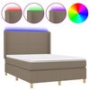 vidaXL Cama box spring colch&oacute;n y luces LED tela gris taupe 140x200 cm