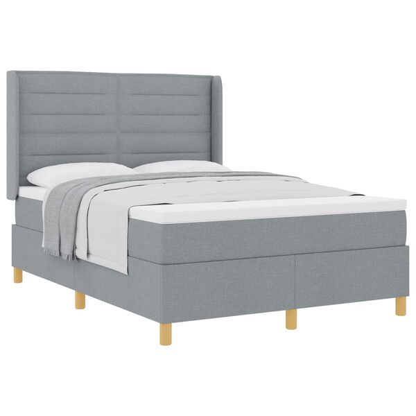 vidaXL Cama tipo Box Spring con colch&oacute;n Gris Claro 140 x 200 cm tela