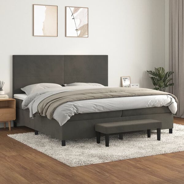 vidaXL Cama box spring con colch&oacute;n terciopelo gris oscuro 200x200 cm