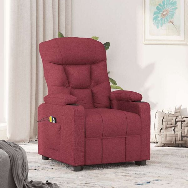vidaXL Sillón de masaje elevable tela rojo tinto