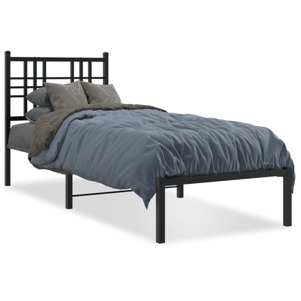 vidaXL Estructura cama sin colch&oacute;n con cabecero metal negro 75x190 cm