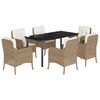 vidaXL Set comedor de jard&iacute;n 7 pzas con cojines rat&aacute;n sint&eacute;tico beige
