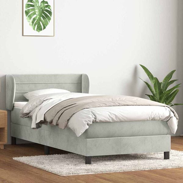 vidaXL Cama box spring con colch&oacute;n terciopelo gris claro 90x210 cm