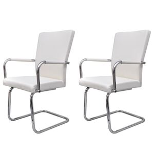 vidaXL Sillas de comedor voladizas 2 unidades cuero sint&eacute;tico blanco
