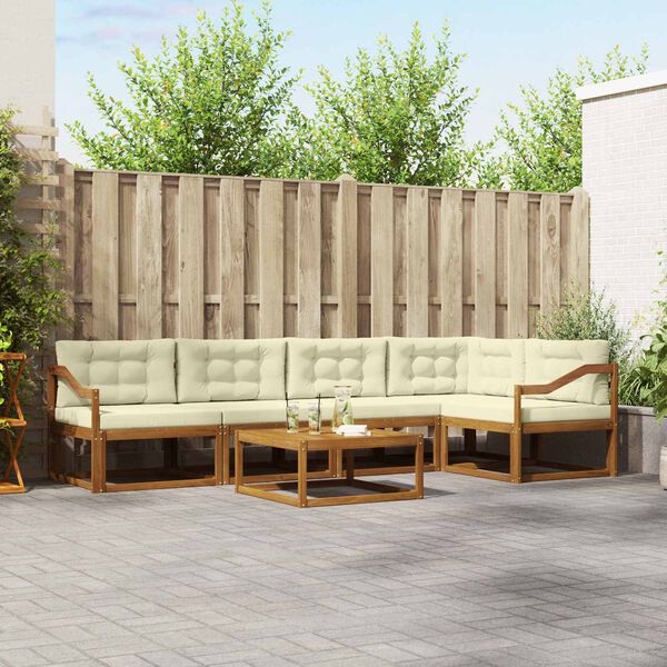 vidaXL Conjunto de sof&aacute;s de exterior con coj&iacute;n 6 pcs Natural y Crema