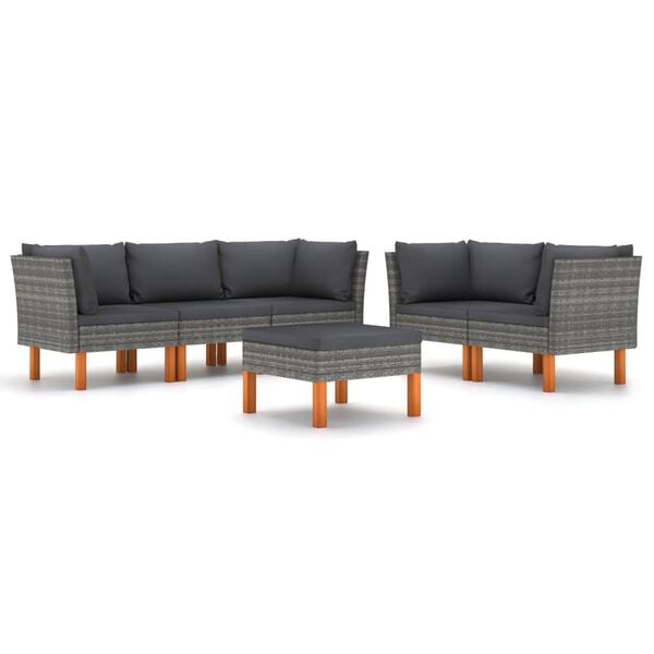 vidaXL Set de muebles de jard&iacute;n 6 pzas y cojines rat&aacute;n sint&eacute;tico gris