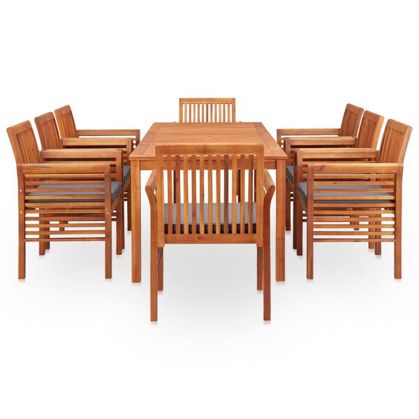 vidaXL Set comedor de jard&iacute;n 9 pzas y cojines madera maciza de acacia